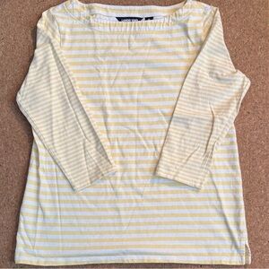 Lands’ End Yellow White Striped Cotton Boatneck Top Size Medium